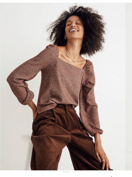 Madewell Tops - Madewell Brown Geometric Long-Sleeve Blouse